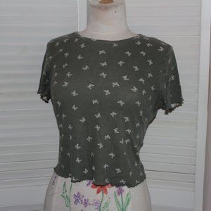 Self Esteem Sage Green w/White Butterflies Crop Top sz XL